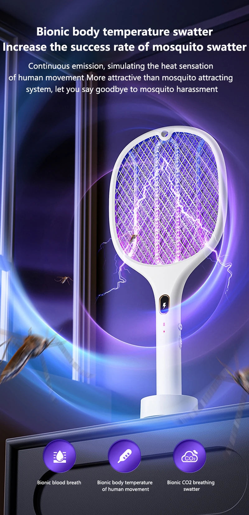 Multi Functional Bug Zapper Racket Usb Rechargeable Mosquito Killer Safe 3 In 1 Electric Mosquito Swatter Pest Control Supplies