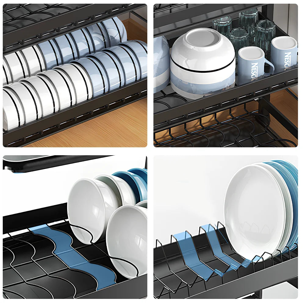 Dish Drying Rack 2/3-Tier Kitchen Dish Rack Drainboard Set Dish Drainer with Utensil Holder Countertop Dinnerware Storage
