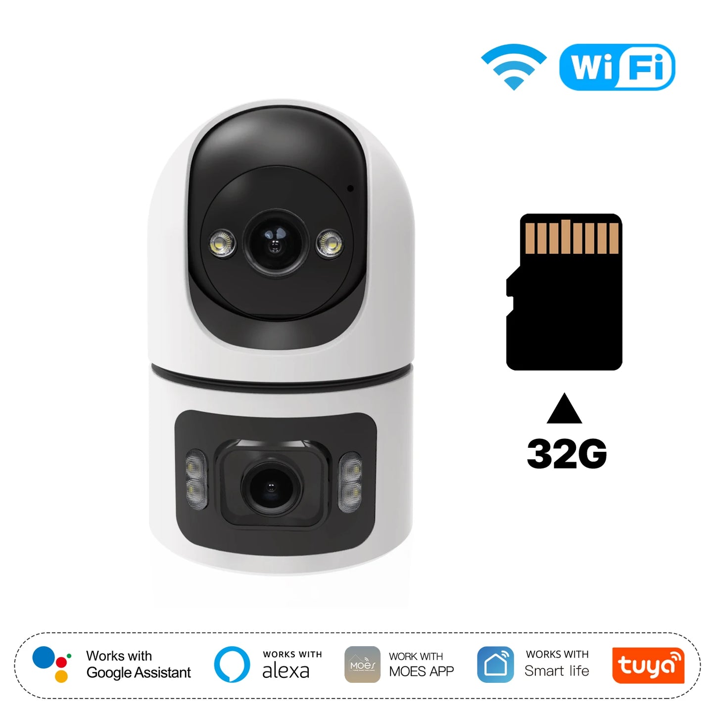 Moes Tuya WiFi Smart Indoor Camera 8MP Dual Screen Lens Auto Track Two-Way Motion Detection Audio 2.4G/5G Infrared Night Vision