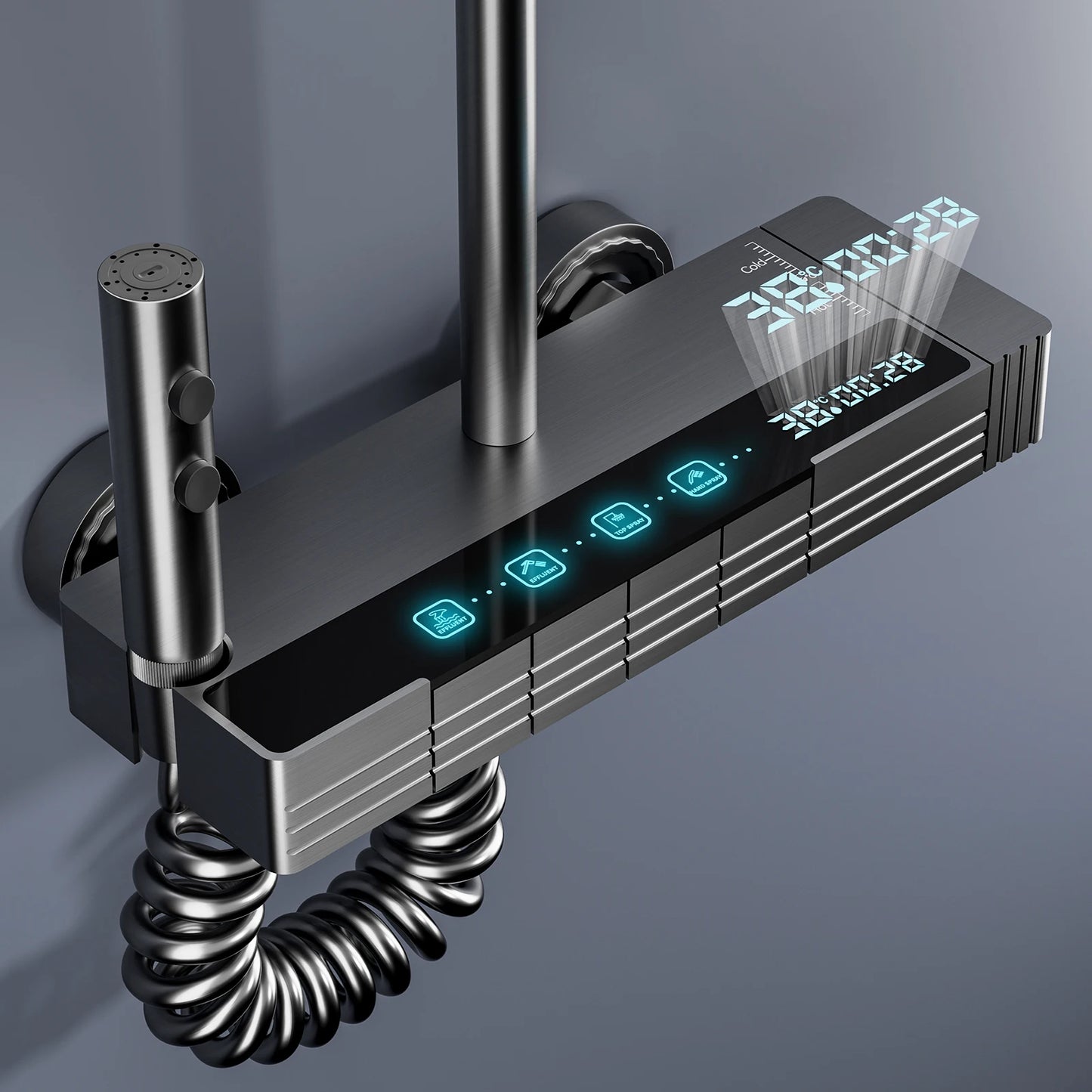Digital Display Shower Faucet Set Rainfall Bathroom Mixer Tap Grey Bidet Shower System With Ambient Lighting Bathroom Accessorie