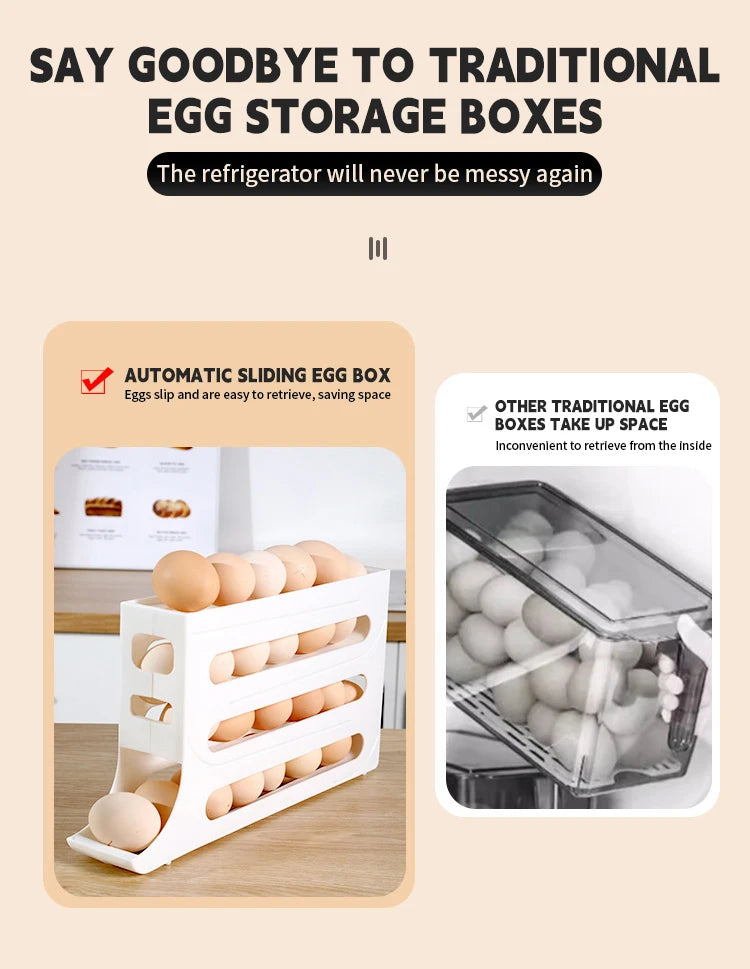 NASAN Egg Holder Egg Dispenser Auto Rolling Egg Tray Storage Organizer Space-Saving Egg Roller Rack 4 Tier Rolling Egg Holders