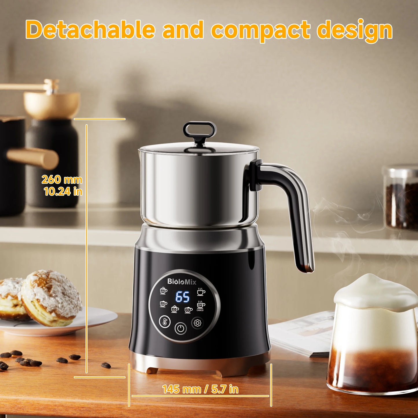 BioloMix 7-in-1 Steamer Detachab Electric Milk Frother Automatic Hot/Cold Foam Maker for Coffee, Hot Chocolate Dishwasher Safe