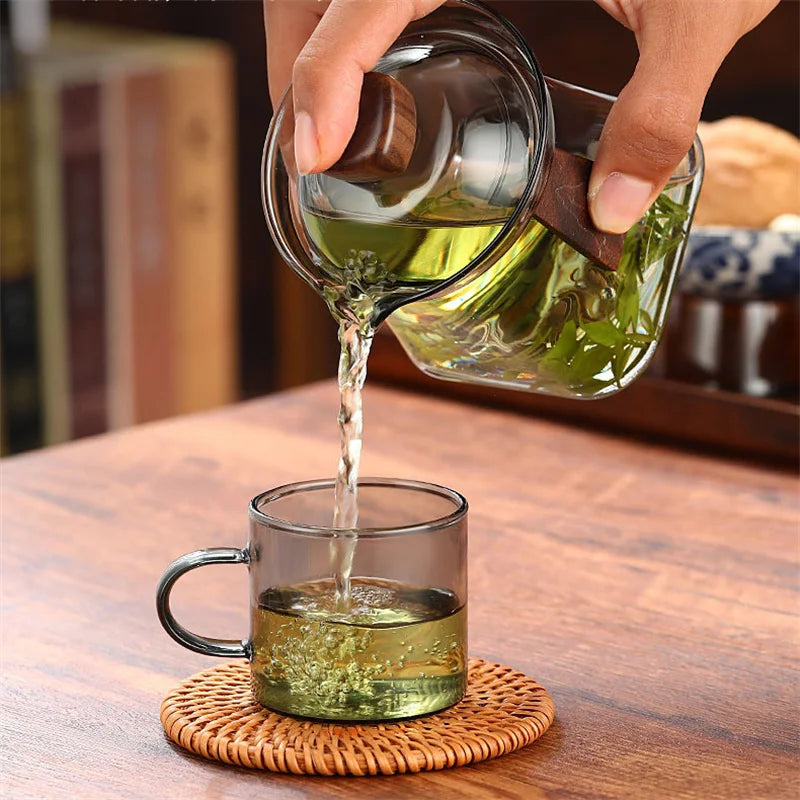 Bottom Mountain View Heat-resistant Glass Gaiwan Tea Tureen With Scald Proof Wood Chips Kung Fu Tea Set Tea Cup and Bowl Teaware