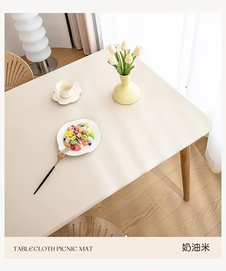 90 x 180cm Leather surface Waterproof Oil-proof Tablecloth Cover for Dining Table Square Surrounded Table Mat Elastic Protection