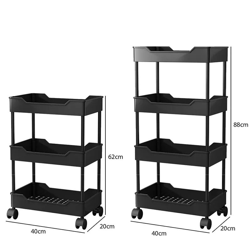 [UK Stock] Multi-Layer Trolley Rack Kitchen Floor Bedroom Organizer Cart Wheeled Bathroom Storage Rack Shelves Kitchen