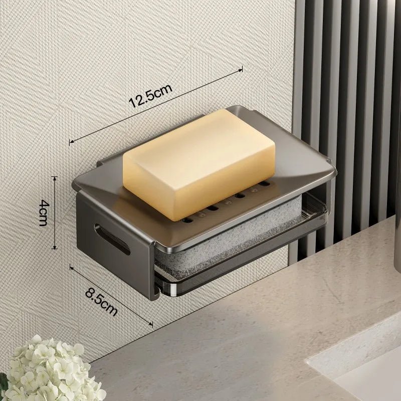 Bathroom Punching Free Household Wall Mounted Space Aluminum Toilet Shelf Soap Drainer Sponge
