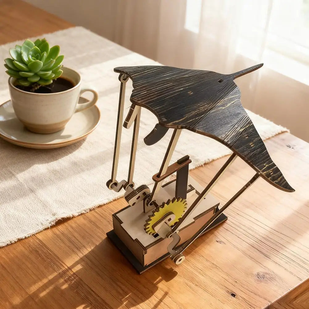 Artisan Wooden Manta Ray Automaton – Handcrafted Kinetic Décor Hand-cranked mechanical design with a DIY puzzle build. Unique ocean-inspired ornament perfect for display or gifting.