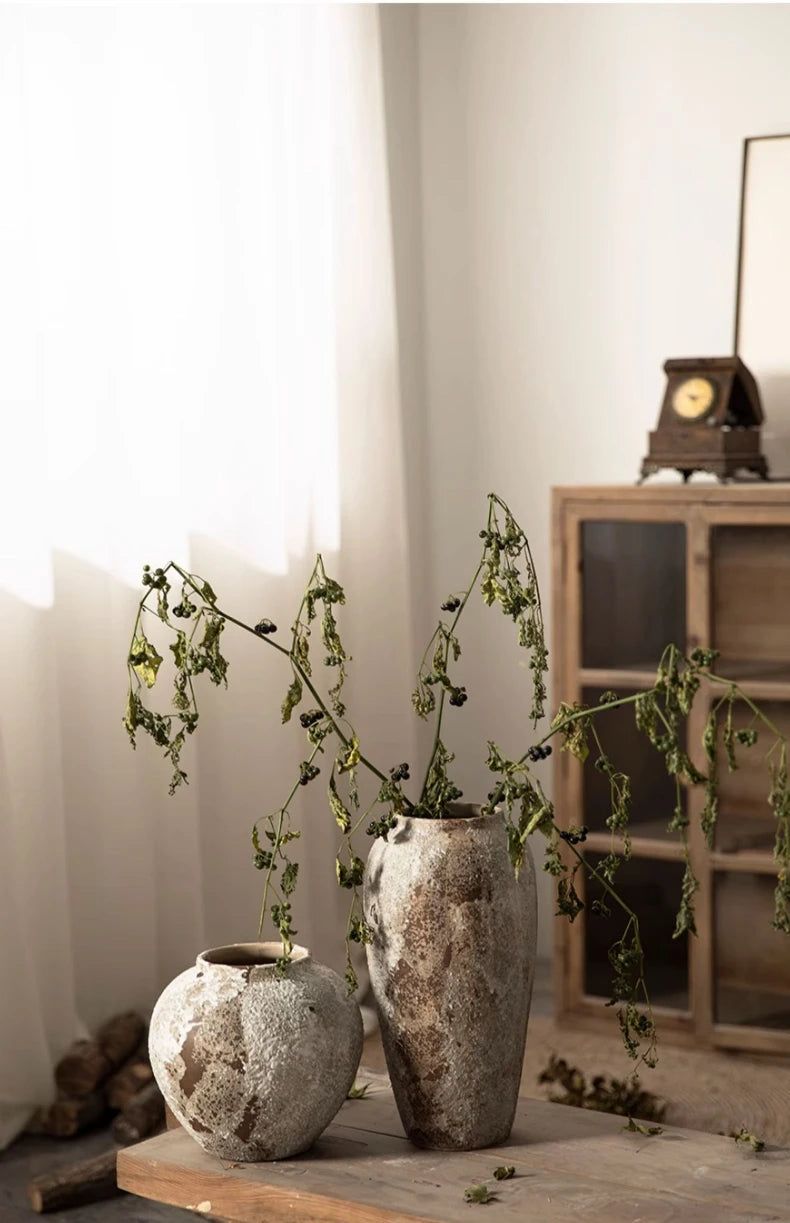 Hydroponic Flower Arranging Ceramic Vase Mottled Retro Chinese Pottery Jars Decorative Decorations for Living Room TV Cabinets
