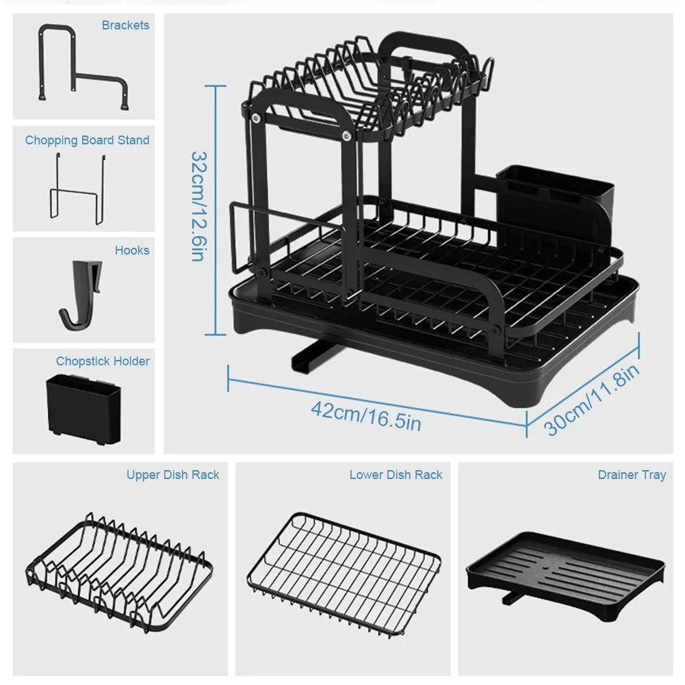 New 360° rotating storage rack double-layer kitchen tableware drying rack with drain tableware storage rack for tableware