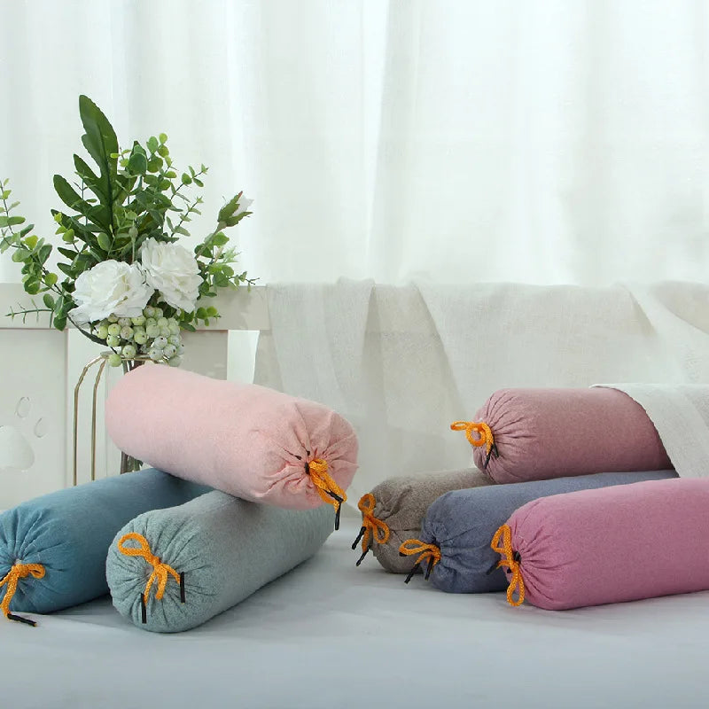 Cylindrical Bolster Pillowcase Double Drawstring Design Bed Sofa Neck Back Waist Support Body Cushion Cover Candy Pillow Cover