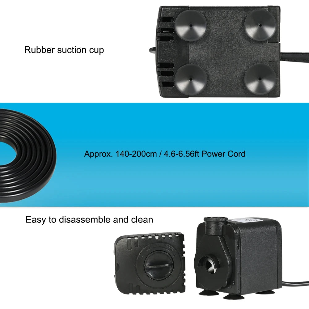 600L/H 8W Submersible Pond Water Pump for Aquarium Tabletop Fountains Pond Water Gardens and Hydroponic Systems with 2 Nozzles