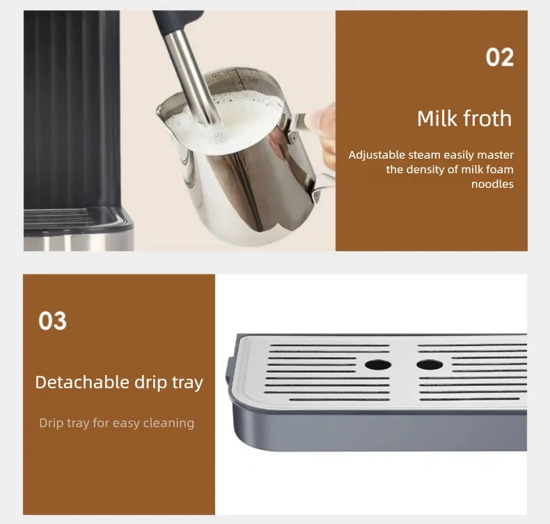 Semi-automatic Italian Espresso Coffee Machine Home Office Coffee Maker Milk Foam Frothing Coffee Machine