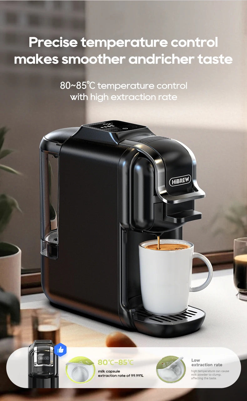 HiBREW 5in1 Capsule Coffee Machine Hot/Cold Espresso Cafetera Cappuccino Coffee Maker Lavaza Dolce Gusto Nespresso Powder H2C