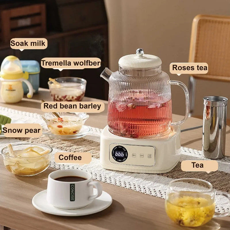 1.5L Health Kettle Temperature Adjust Glass Tea Maker MultiFunction Office Appointment Flower Teapot Portable Electric Hot Cup