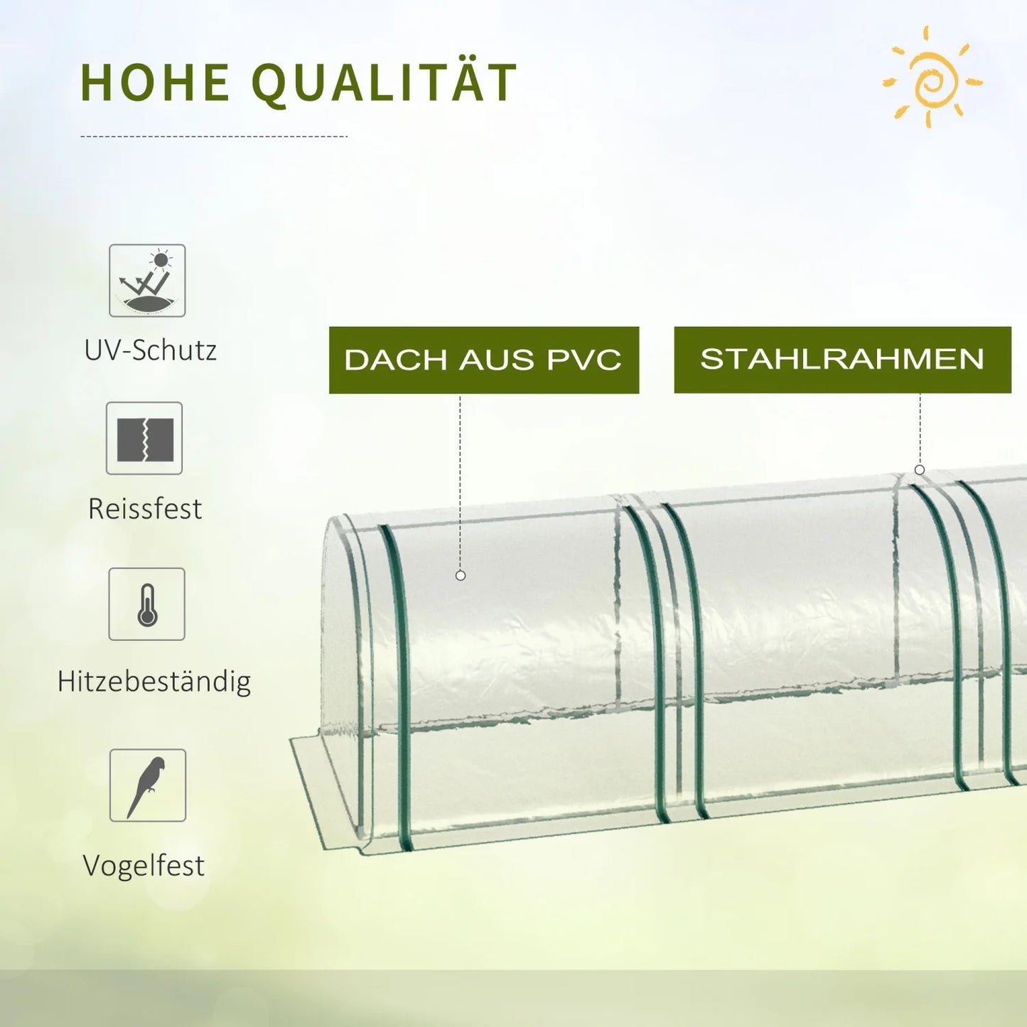 Outsunny Greenhouse With 4 Windows With Zipper, Steel Frame, Robust Tarpaulin, Transparent, 395 X 100 X 80cm