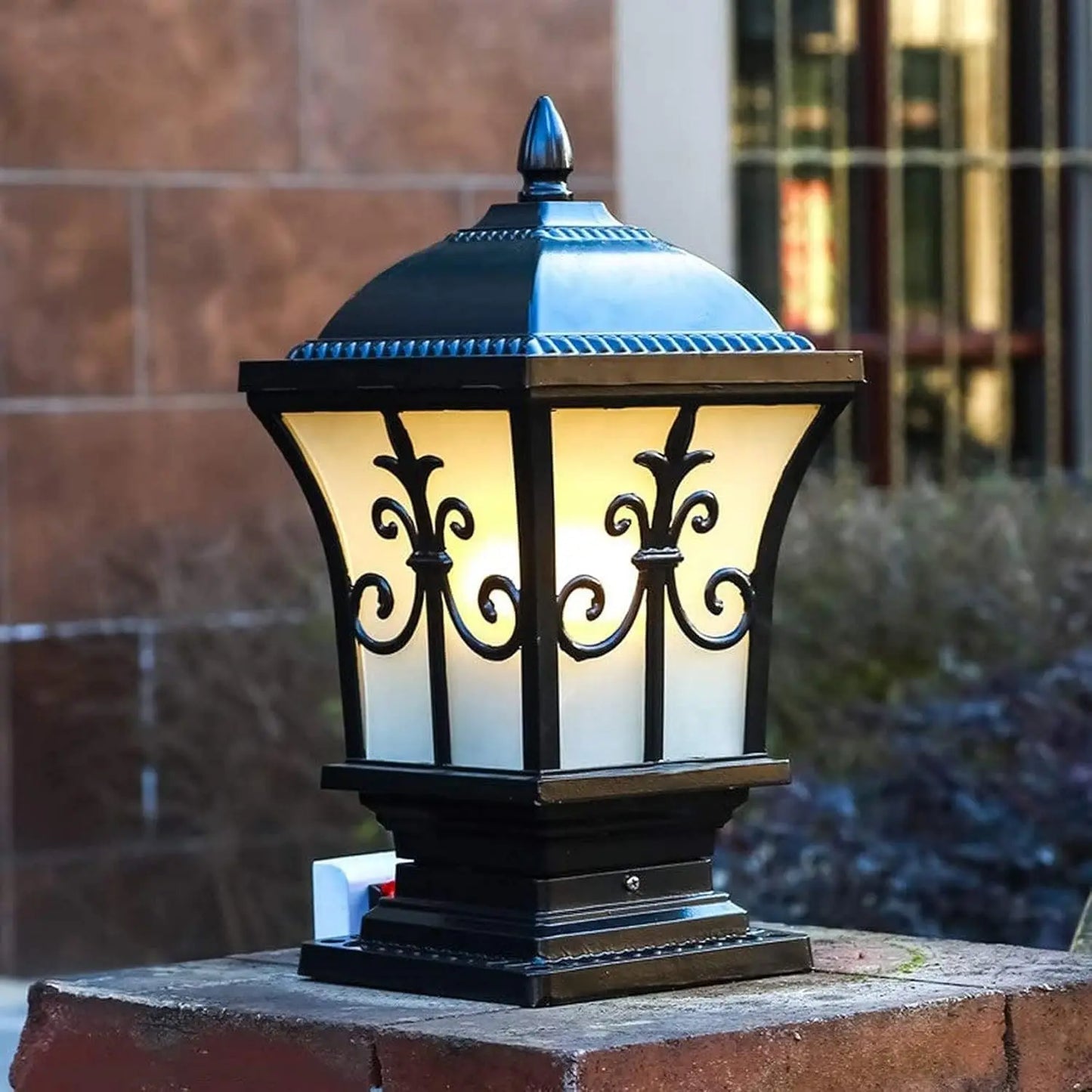 LED Solar Pillar Light Remote Control Retro Lantern Waterproof Outdoor Porch Column Lamp Night Light Garden Fence Decoration