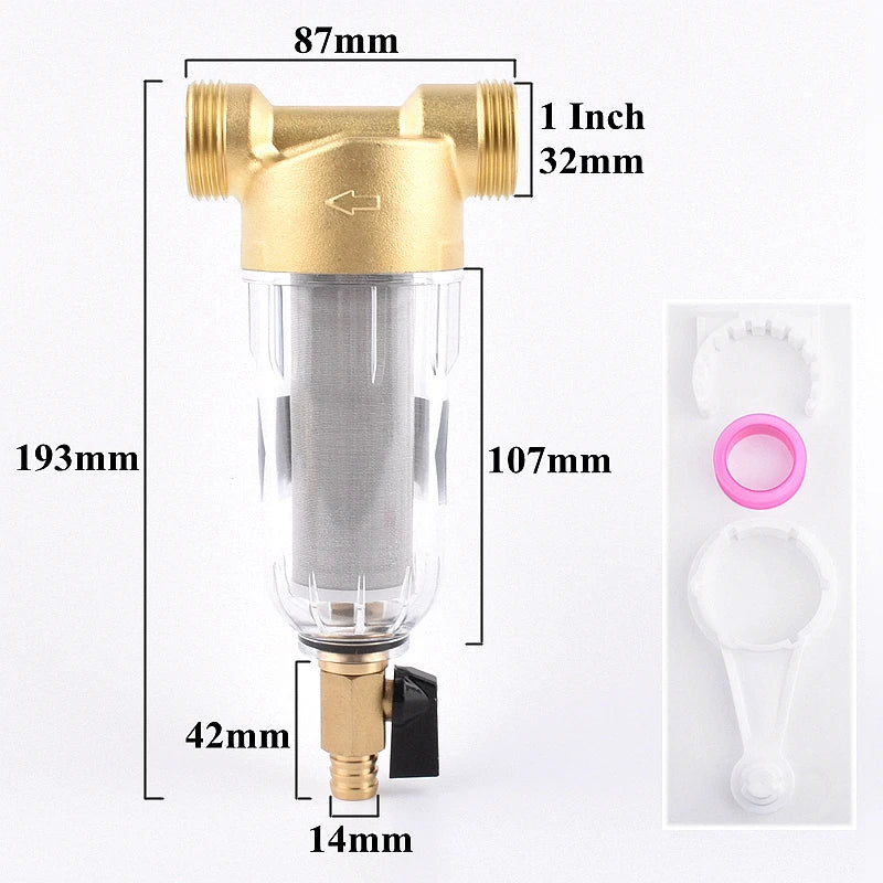1/2" 3/4" 1" Domestic Water Stainless Steel Brass Pre-Filter House Central Water Purification Filter Home Water 40μm Filtration