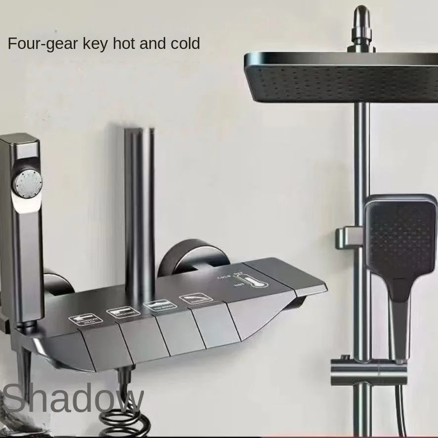 Space aluminum digital display shower head set, bathroom bathroom, shower, pressurized and thickened all copper shower
