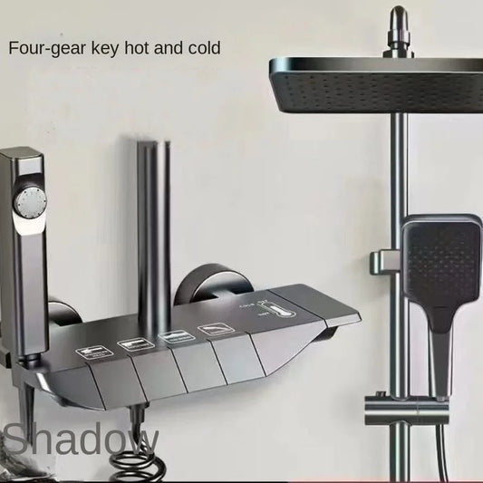 Space aluminum digital display shower head set, bathroom bathroom, shower, pressurized and thickened all copper shower