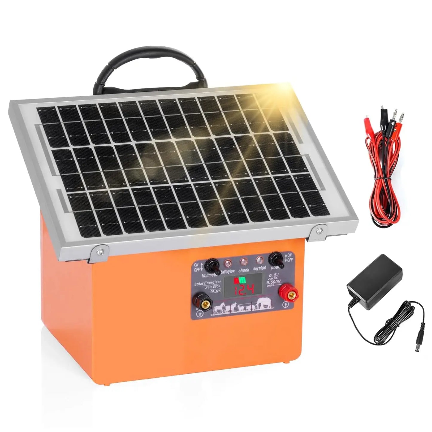 32KM Solar  Electric Fence 9.5KV Electric Shepherd with Battery Controller for Horses 0.5J for Breeding Shephed for Farm Grazing