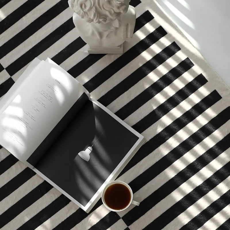 French Retro Rugs for Bedroom Checkerboard Living Room Decoration Carpet Ins Wind Plaid Bedside Floor Mat Large Area Plush Rug