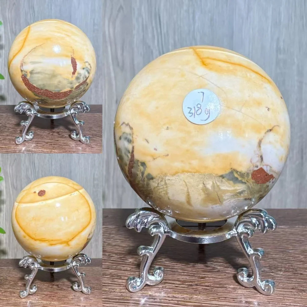 Natural Mookaite Geode Crystal Sphere – Unique Décor Raw cracked stone design with stand. Perfect for home décor, Reiki energy, and meaningful gift ideas.