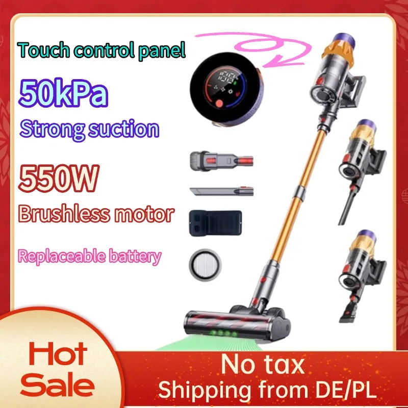 Newest 50kPa Wireless Vacuum Cleaner 550W Brushless motor Touchscreen Removable Battery 3 Power Mode Rechargeable Vacuum Cleaner