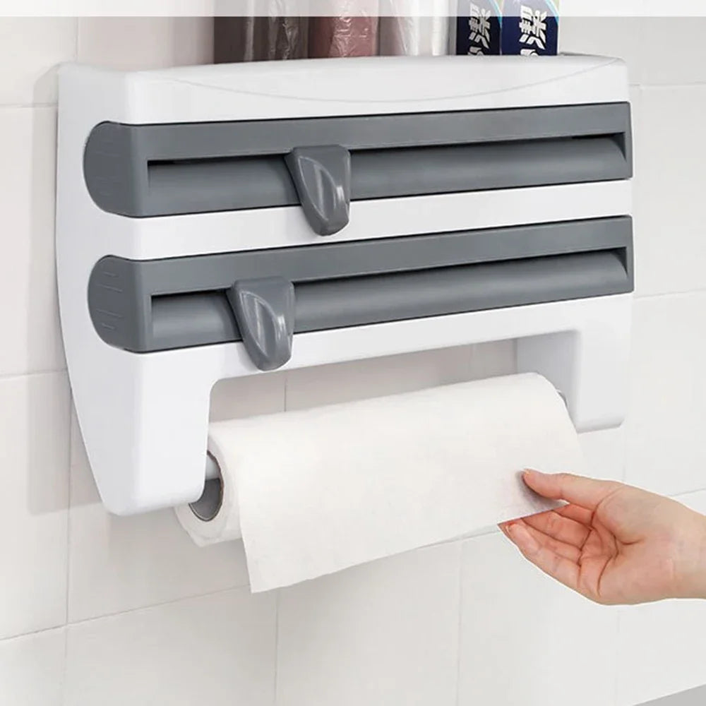 4/6-in-1 Plastic Wrap Tissue Dispenser with Cutter, Refrigerator Magnetic Tissue Holder