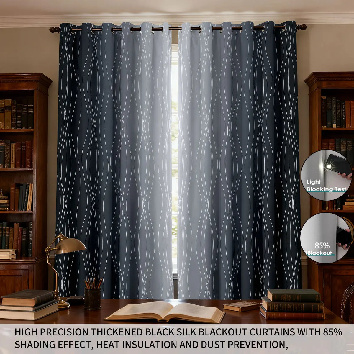 2pcs Minimalist Style Curved Lines Art Print Perforated Blackout Curtains Multi Size Living Room Bedroom Insulation Decoration