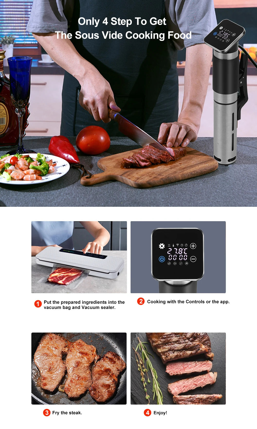 BioloMix 5th Generation Smart Sous Vide Machine WiFi Enabled Stainless Steel IPX7 Waterproof with APP Control Thermal Circulator