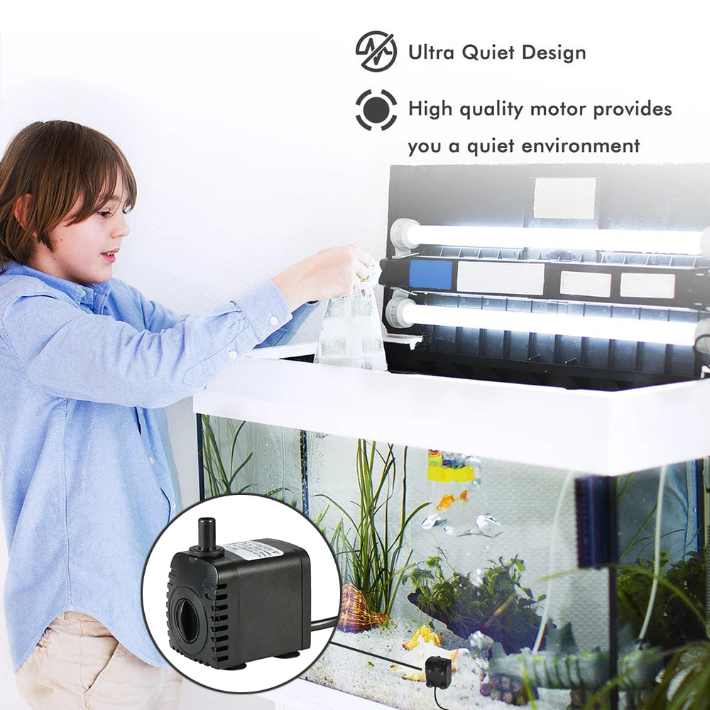 600L/H 8W Submersible Pond Water Pump for Aquarium Tabletop Fountains Pond Water Gardens and Hydroponic Systems with 2 Nozzles