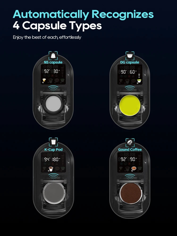 HiBREW 6 in 1 Multiple Capsule Coffee Machine Hot/Cold DG Cappuccino Nes Small Capsule ESE Pod Ground Coffee Cafeteria 20Bar H6