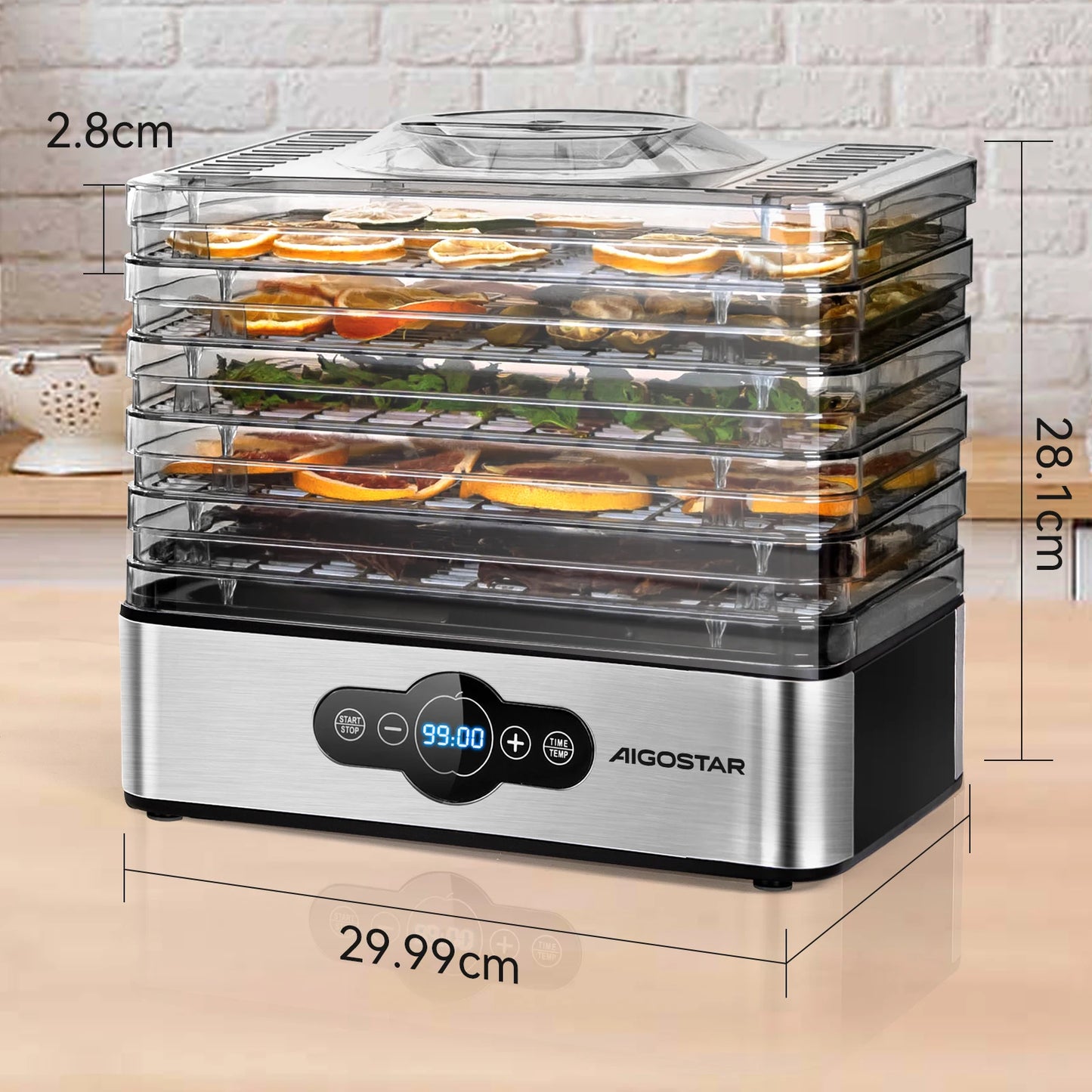 Aigostar Crispy Food Dryer, 240W, 5 Trays, Automatic Drying, Great for Fruits, Meat, Vegetables etc Digital Controls, Manual Tim