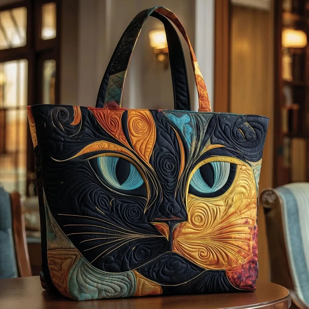 New Cat Pattern Quilted Tote Bag for Women Floral Print Large Capacity Shoulder Tote Bag Soft 3D Shoulder Bag Shopping Bag