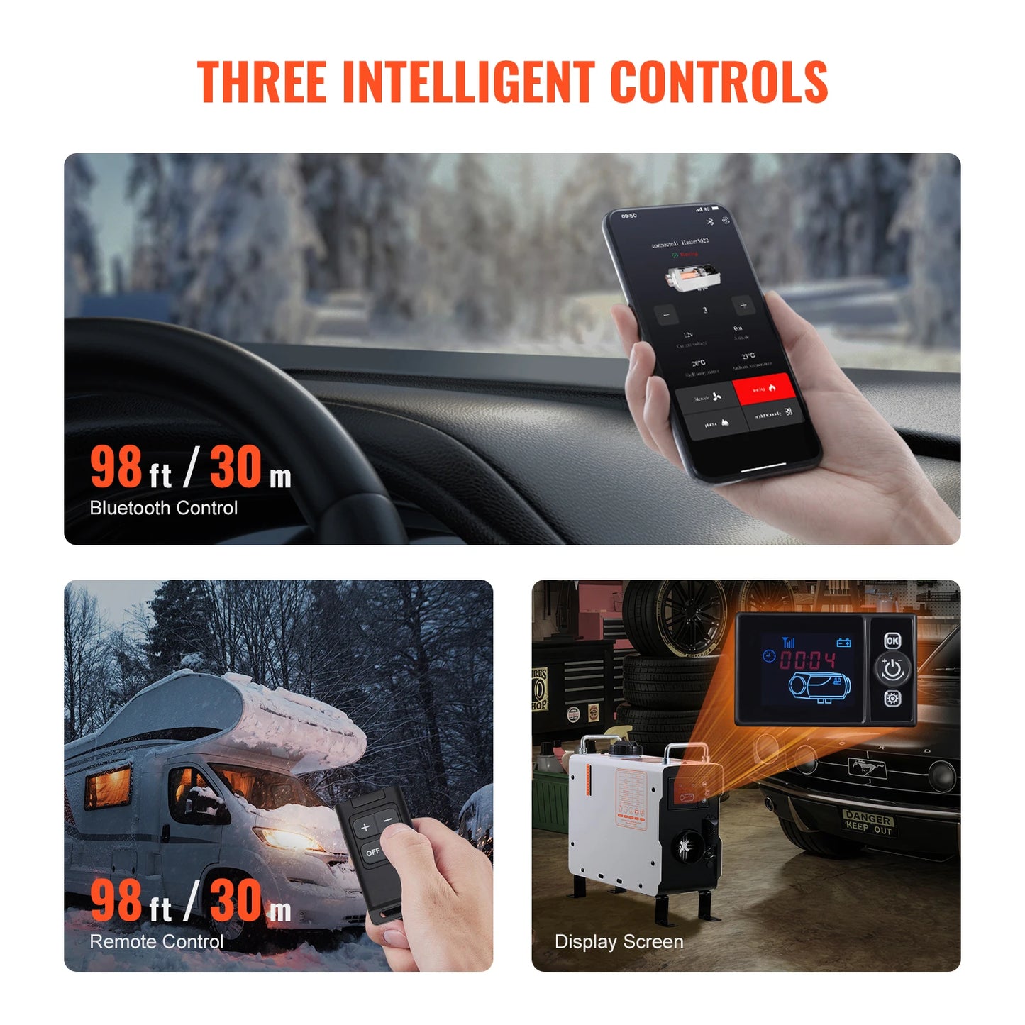 VEVOR 2/8KW Diesel Heater, 12V/24V All in One Diesel Air Heater with Bluetooth Display Screen&CO Alarm Fit for Vehicles&Outdoors