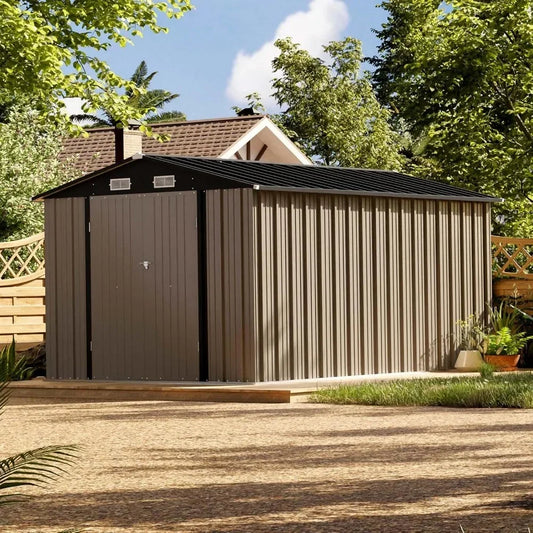 8 X 12 FT Metal Storage Shed for Outdoor, Steel Yard Shed with Design of Lockable Doors, Utility and Tool Storage for Garden