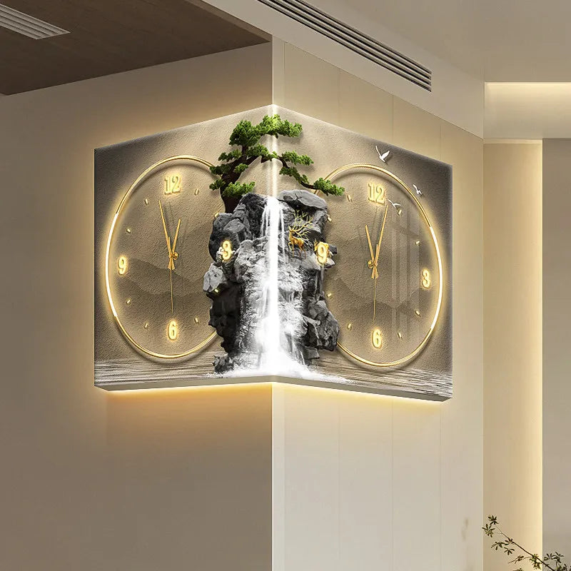 Modern Double Sided Corner Wall Clock Living Room Decoration LED Clock Mural Lamp Restaurant Background Wall Digital Wall Watch