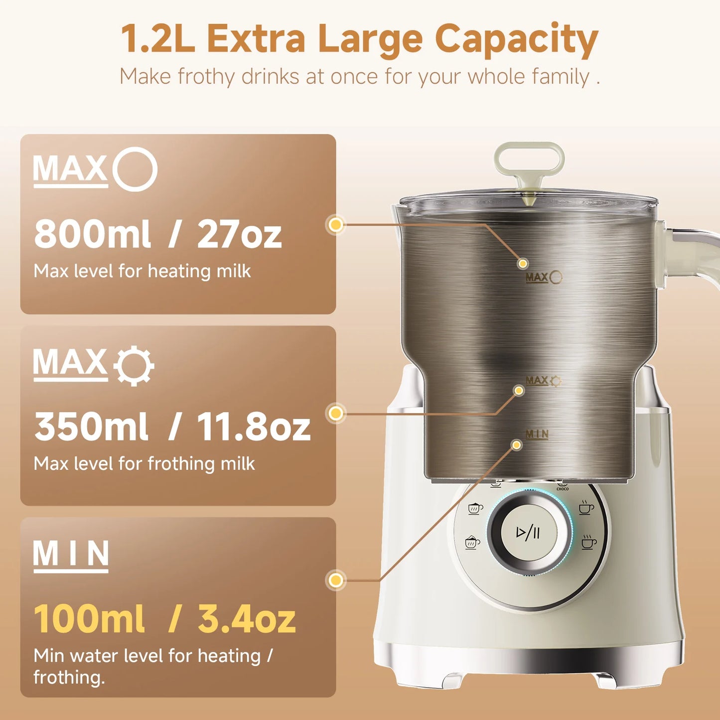 BioloMix 7-in-1 Steamer Detachab Electric Milk Frother Automatic Hot/Cold Foam Maker for Coffee, Hot Chocolate Dishwasher Safe