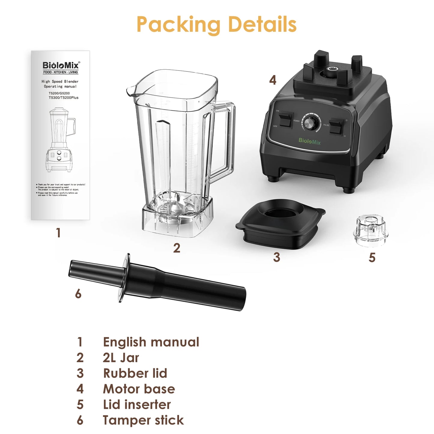 Biolomix BPA Free 3HP Blender 2200W High Power Food Processor Ice Smoothie Fruit Blender