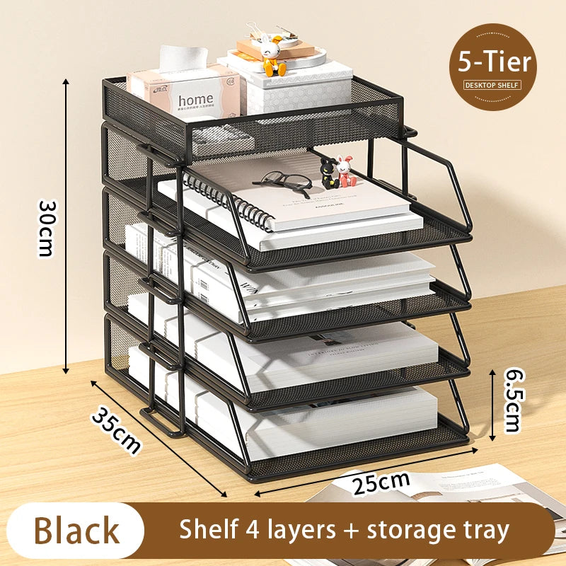 5-Tier Desk Organizer  Stackable Tray Office Desk Organizer File and Desktop Holder for Paper Letter Accessories Black