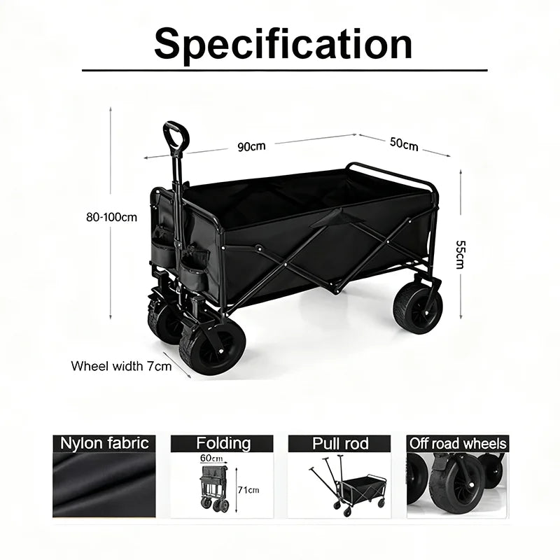 Foldable Garden Trolley Handcart Cart Tool Transport With 4 Wheels For Camping Beach Garden Shopping Outputs Load 80-150 kg Size