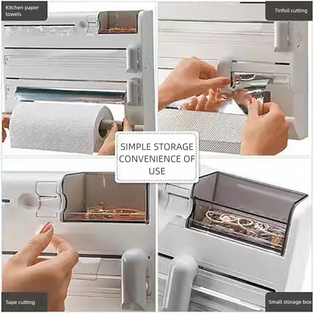 4/6-in-1 Plastic Wrap Tissue Dispenser with Cutter, Refrigerator Magnetic Tissue Holder