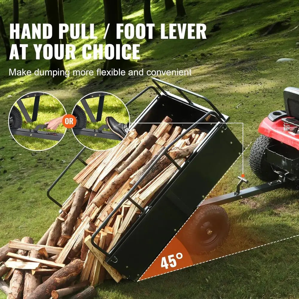Sturdy Steel Dump Cart Trailer, 750 lbs Capacity, 15 Cubic Feet, Utility Yard Trailer with Removable Sides for Lawn Mowers and T