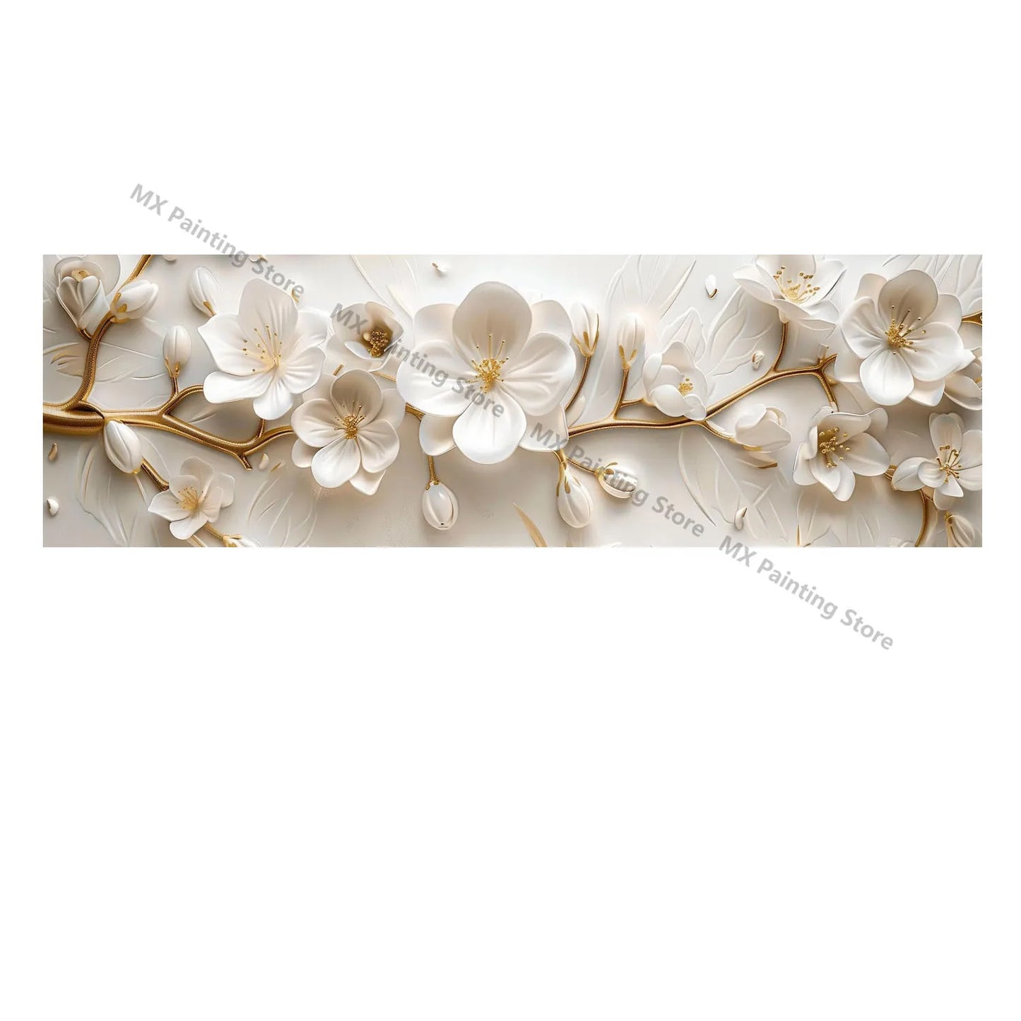 Abstract Floral Canvas Paintings,Modern Print White Flowers With Gold Branches And Leaves Posters,Nordic Living Room Decor Gift