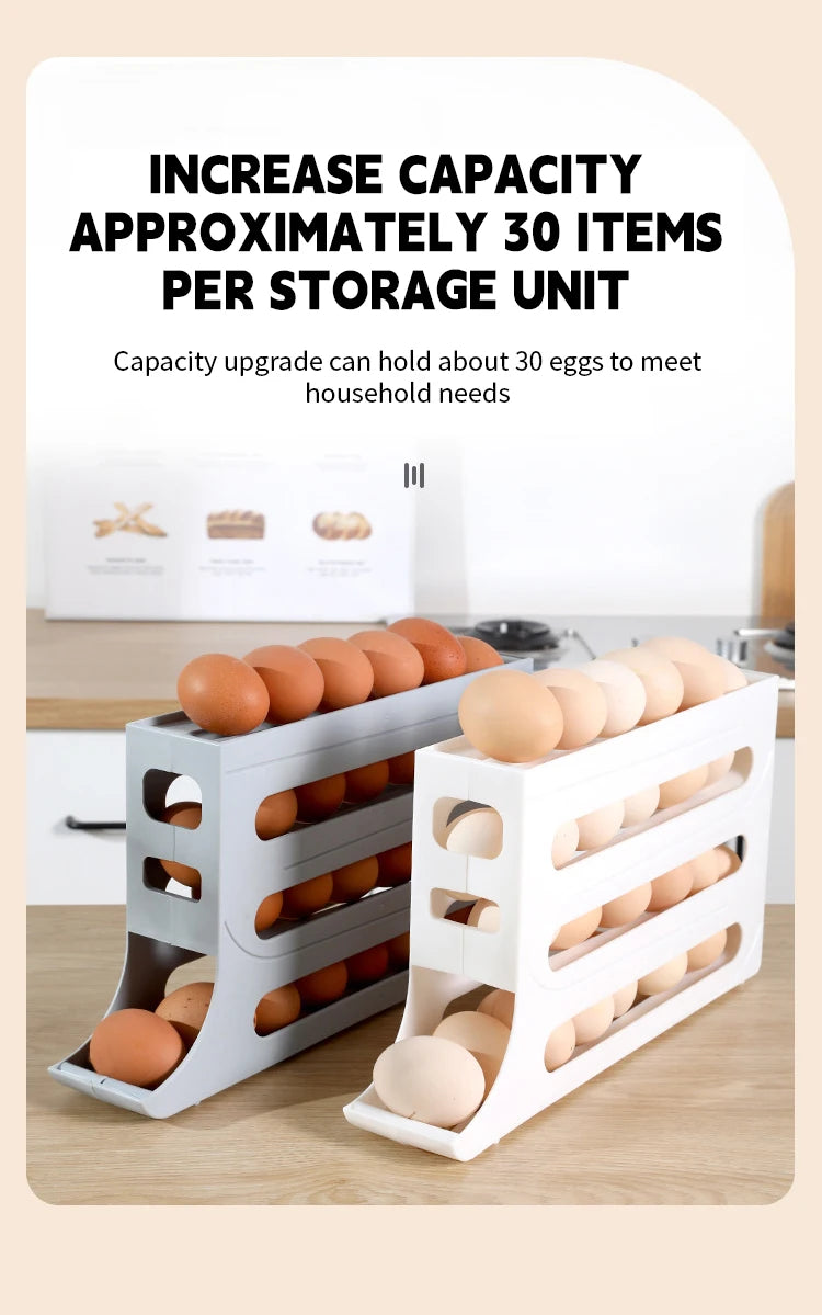 NASAN Egg Holder Egg Dispenser Auto Rolling Egg Tray Storage Organizer Space-Saving Egg Roller Rack 4 Tier Rolling Egg Holders