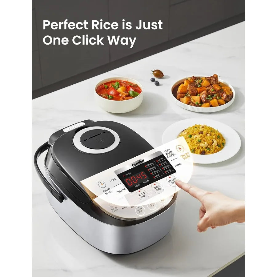 Portable 6 Cups Uncooked Non-Stick Rice Cooker with Fuzzy Logic Technology 24-Hour Timer Delay 11 Presets Steame