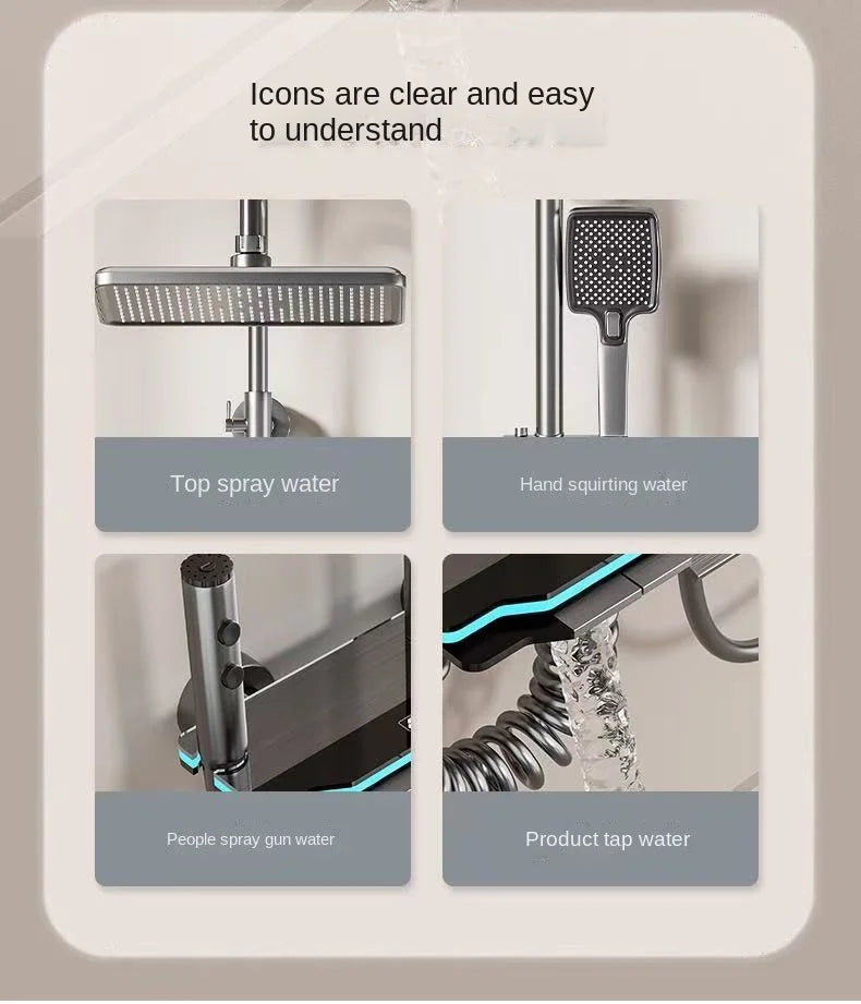 Space aluminum digital display shower head set, bathroom bathroom, shower, pressurized and thickened all copper shower