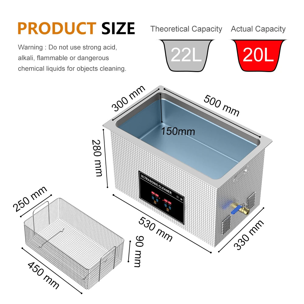 2L 3L 4L 6L 10L 15L 22L 30L Digital Ultrasonic Bath 600W Heater Timer Degas Clean Basket Ultrasound Cleaner Cleaning Tool