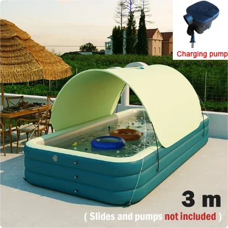 Inflatable Swimming Pool with Rain Canopy, Portable Adult Swimming Pool in Outdoor Areas, Home Garden, Backyard Inflatable Pool