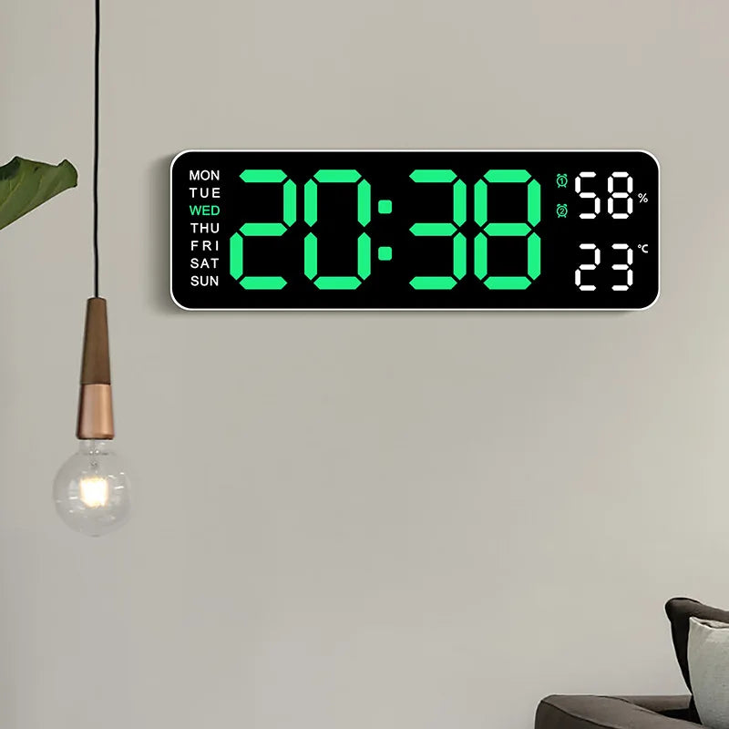 Digital Wall Clock Large LED Screen Temperature Humidity Display Electronic Alarm Clock Creative Home Decoration Remote Control